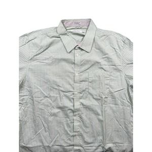 Calvin Klein Button-Down Shirt Long Sleeve Green and Blue Pinstripes - Size XL
